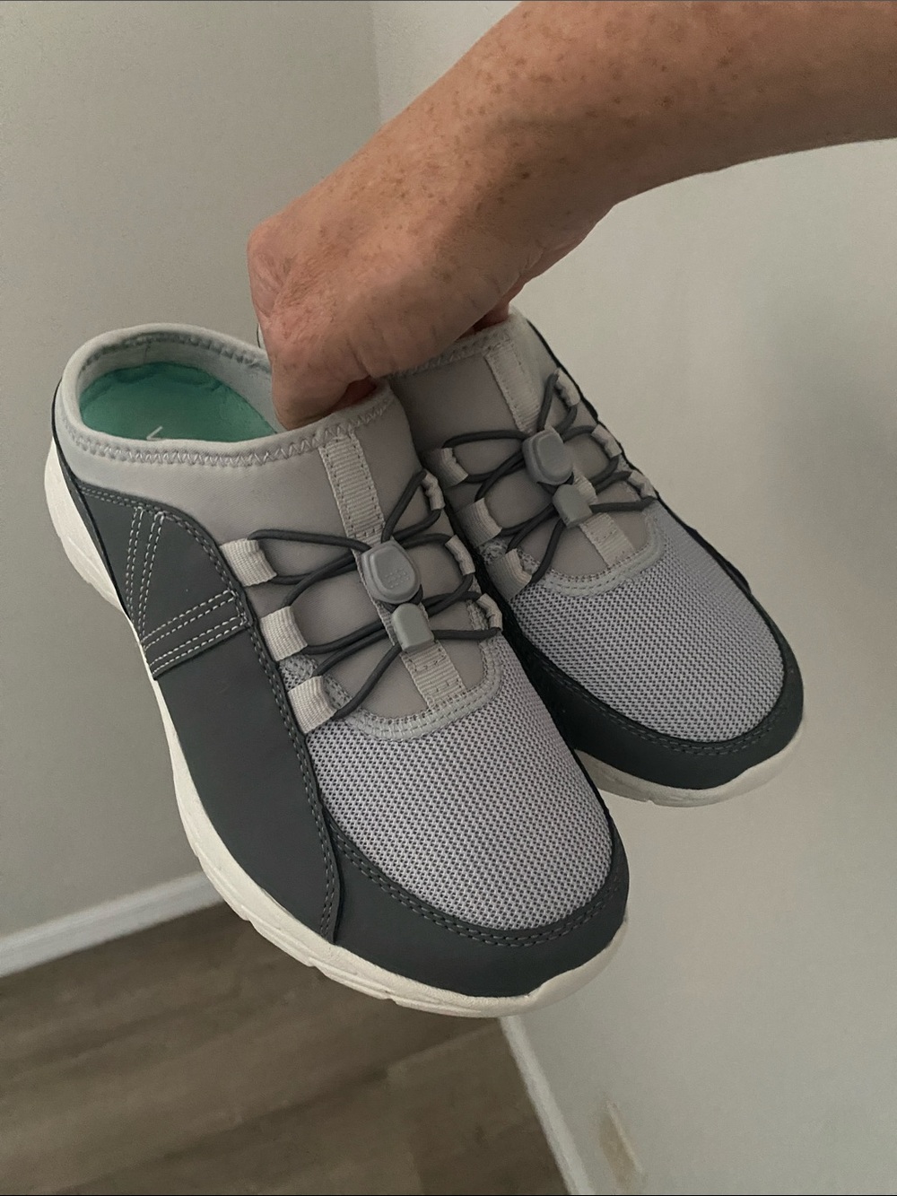 Vionic Women's Slip-On Sneakers in Gray and Black with Teal Liner